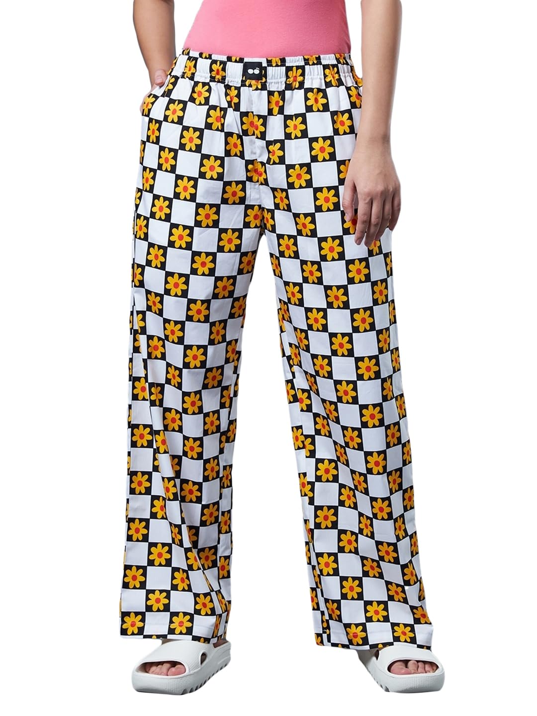 Bewakoof WomenS All Over Printed Oversized Fit Cotton Pyjama_620044_White_M
