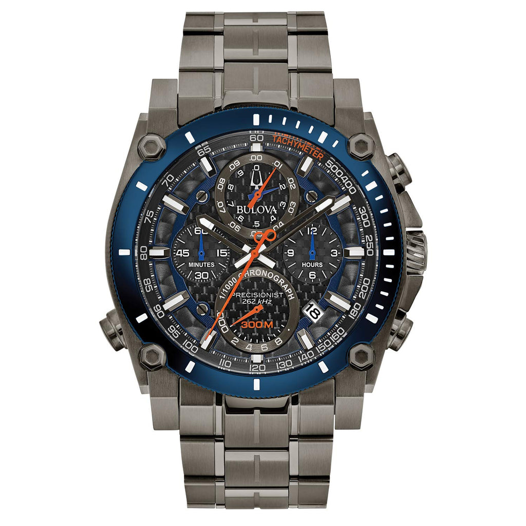 Bulova Men's Precisionist Gray Ion-Plated Stainless Steel 8-Hand Chronograph with Blue and Orange Accents Style: 98B343