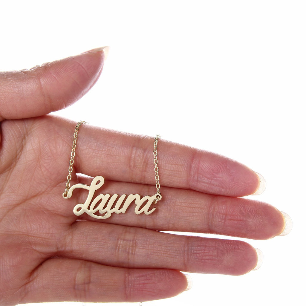 HUAN XUN Gold Color Plated Unique Name Chain Necklace Christmas Gift, Laura