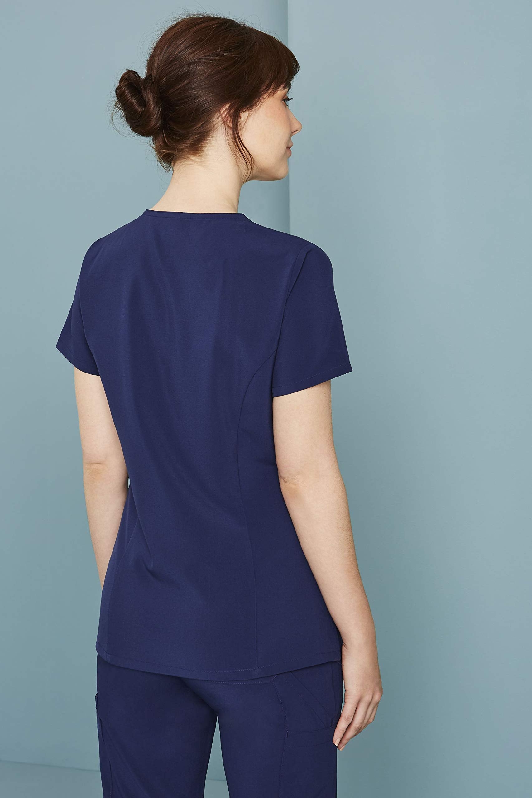 Dickies EDS Essentials Scrubs, V-Neck Womens Tops with Four-Way Stretch and Moisture Wicking DK615, XS, Navy