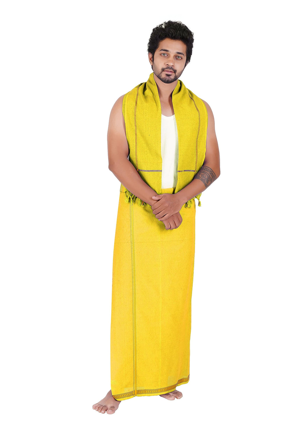 Prakasam Cotton MenS Pure Cotton Colour Dhoti (1.26X1.90Mtrs) With Matching Towel (0.74X1.50Mtrs) Set