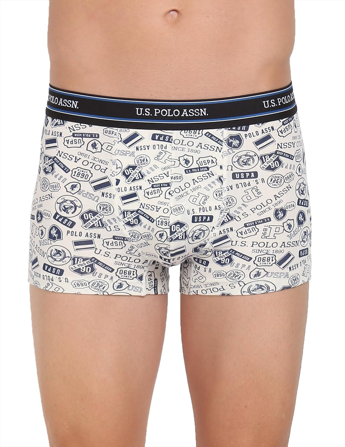 U.S. Polo Assn. Cotton Mens All Over Print Ribbed Jersey I616 Trunks  Pack Of 1 (IvoryUspaAop L)
