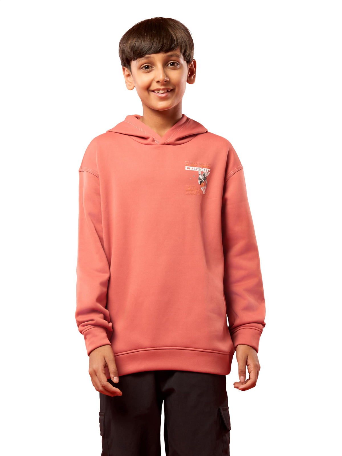 TECHNOSPORT Boys Regular Fit Graphic Print Full Sleeve Hooded Neck Sweatshirt for Casual & Regular Use  (BJBM13CFK_Chilli Flak 13-14