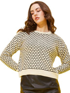 Modeve Self Design Round Neck Casual Women Crop Top Sweater||Winterwear|| White