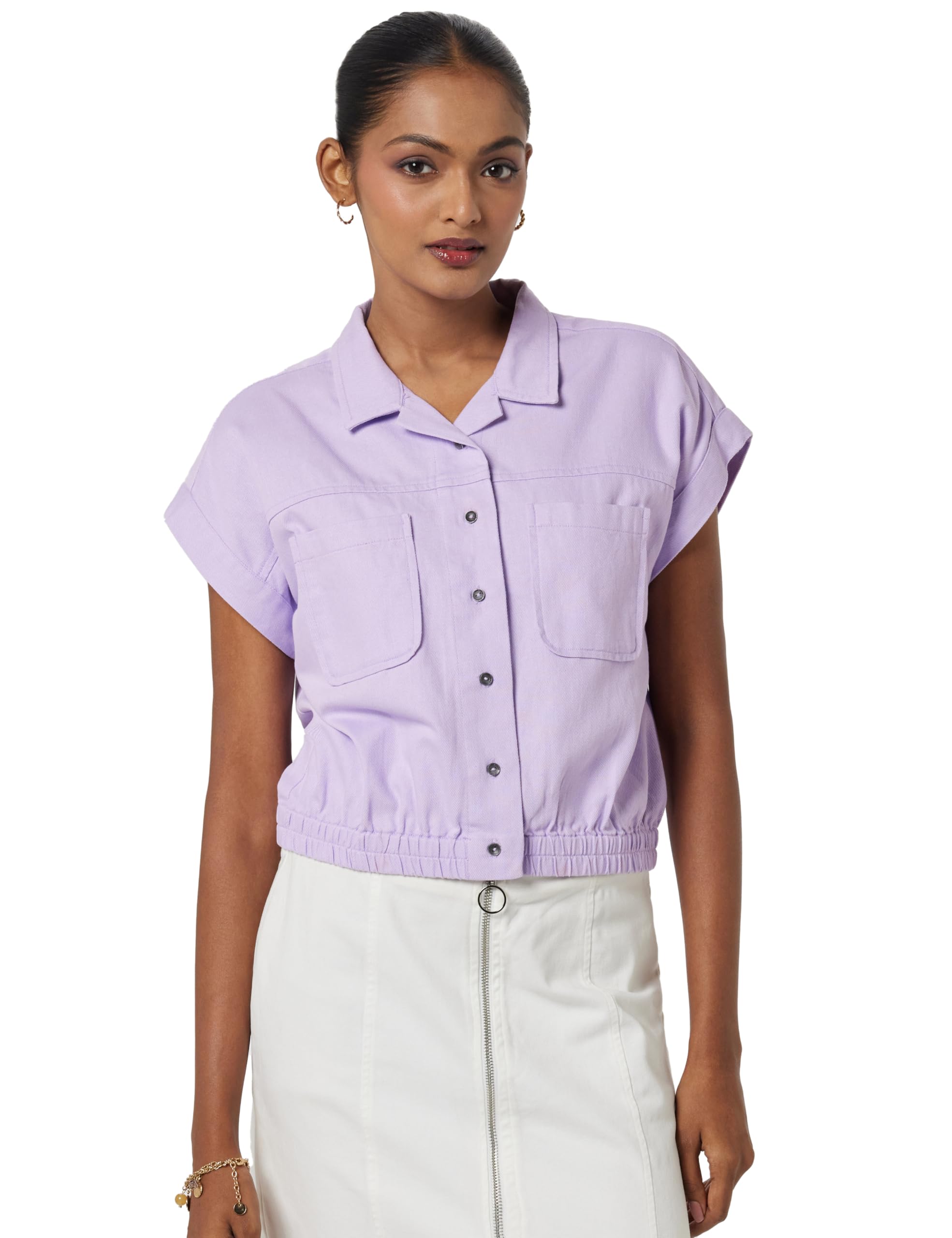 Pepe Jeans Solid Cotton Round Neck WomenS Shirt (Purple, Small)