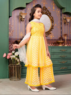 Aarika Girls Ethnic Wear Yellow Colour Beads Sequins Embroidery Georgette Kurti Sharara Set (5-16 Years)