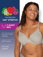 Fruit of the Loom Women's Smooth Cotton T-Shirt Bra-Ultra-Soft, Flexible, and Invisible Under Tees, Desert Dusk/Grey Heather/Oli