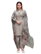 Womanista WomenS Silk Blend Solid Straight Embroidered Kurta Set (Kurtaset_1374_Silver