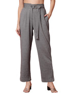 OOMPH! High Waist Trousers for Women  Flared Korean Style Formal Pants | Elegant Workwear for Office, College & Events Grey