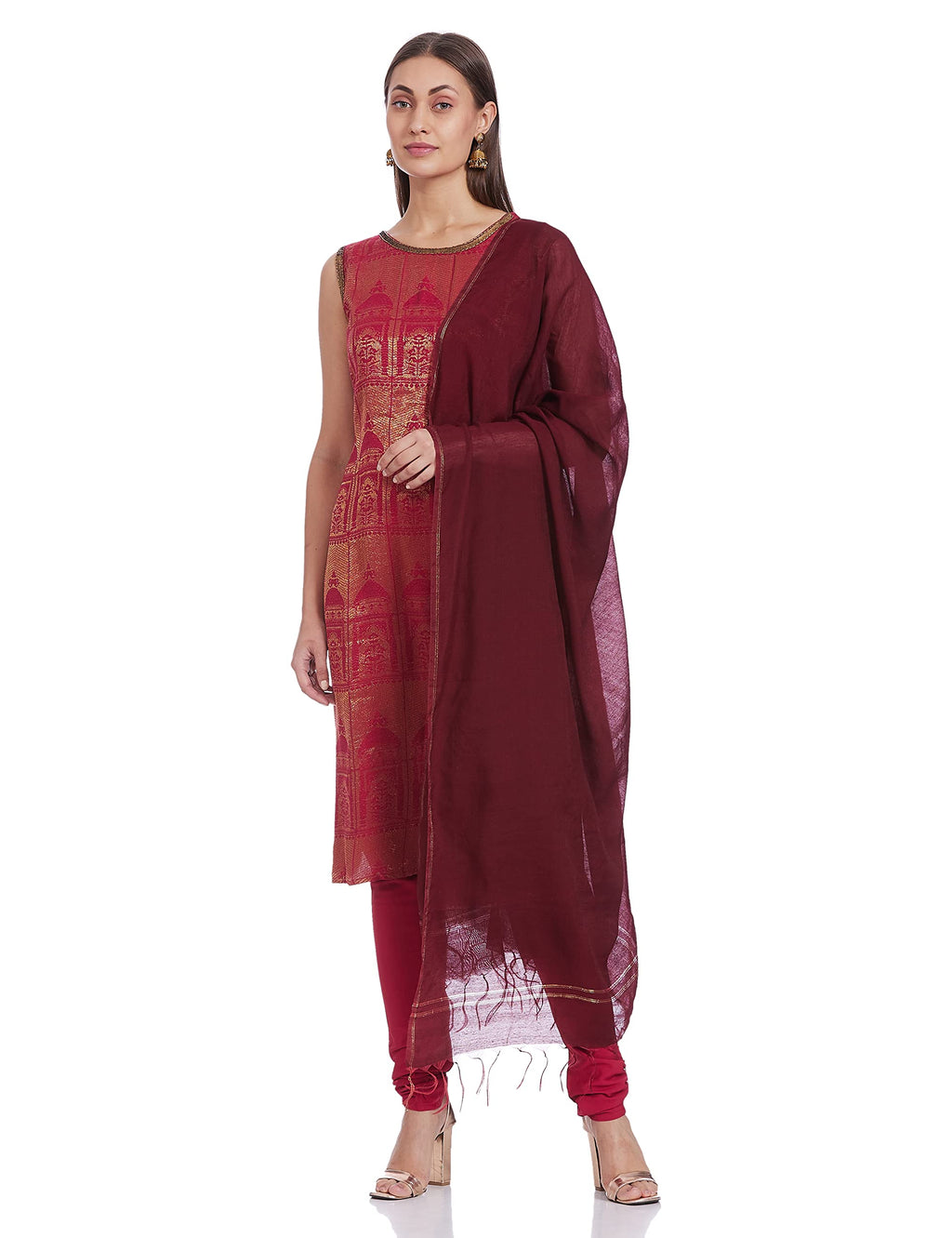 Aurelia Women'S Cotton Blend Kurta, Churidar & Dupatta (16Aud10523-78404_Red_2Xl)