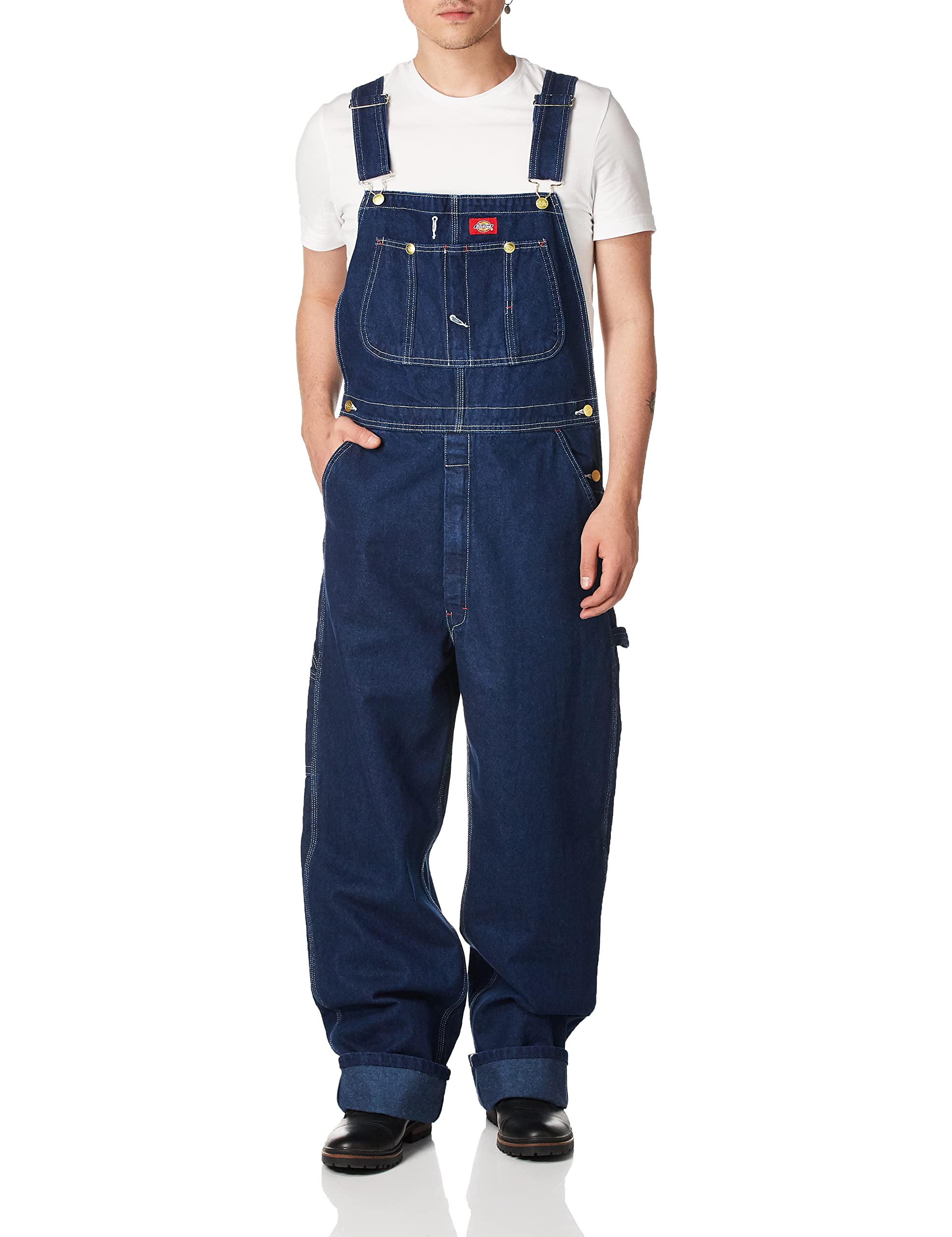 Dickies mens Big Indigo Bib overalls and coveralls workwear apparel, Washed Indigo Blue, 48W x 30L US