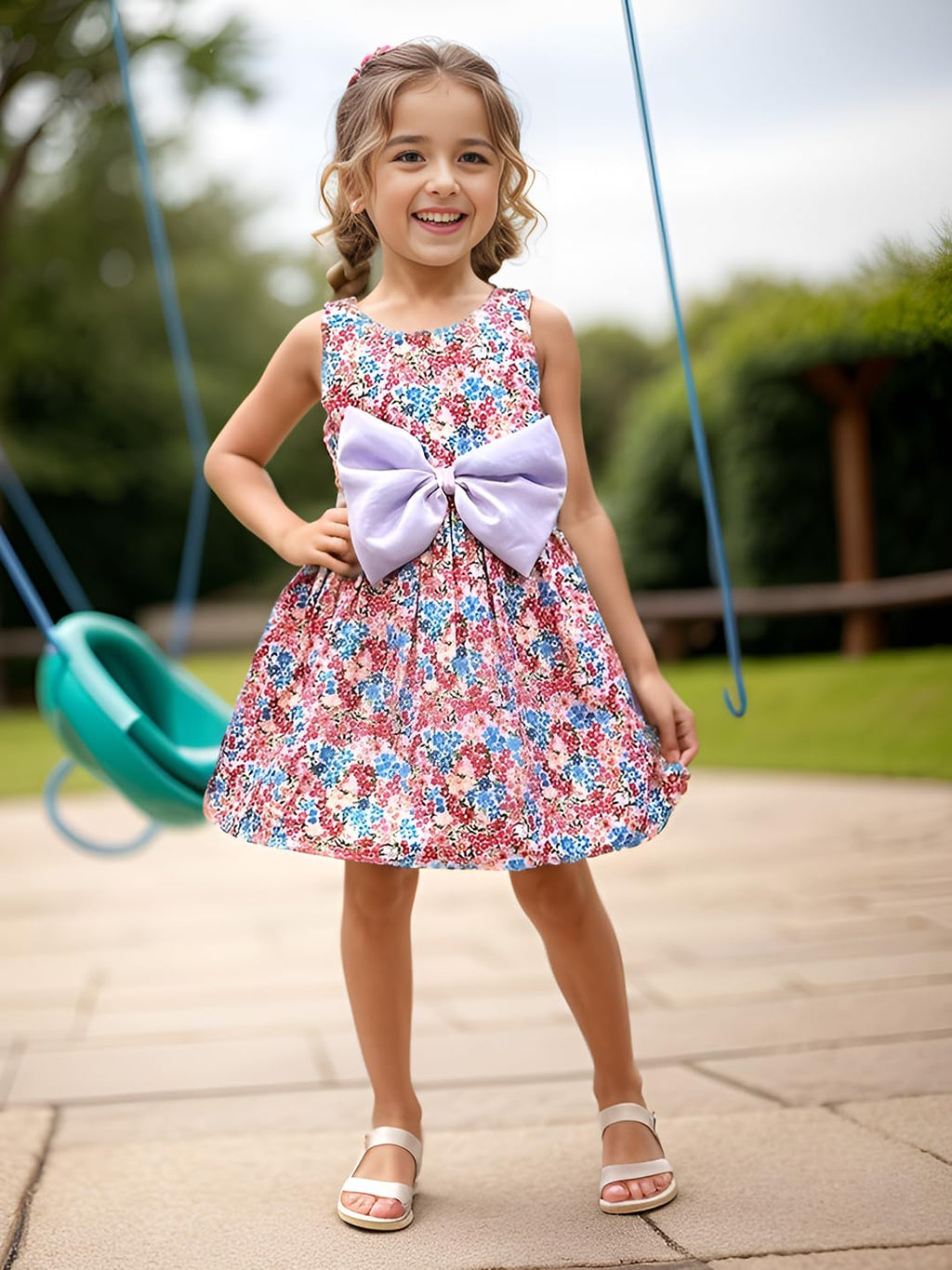 A.T.U.N. (ALL THINGS UBER NICE) Mini Ditsy Floral Pam Bow Dress for Girls Lavender