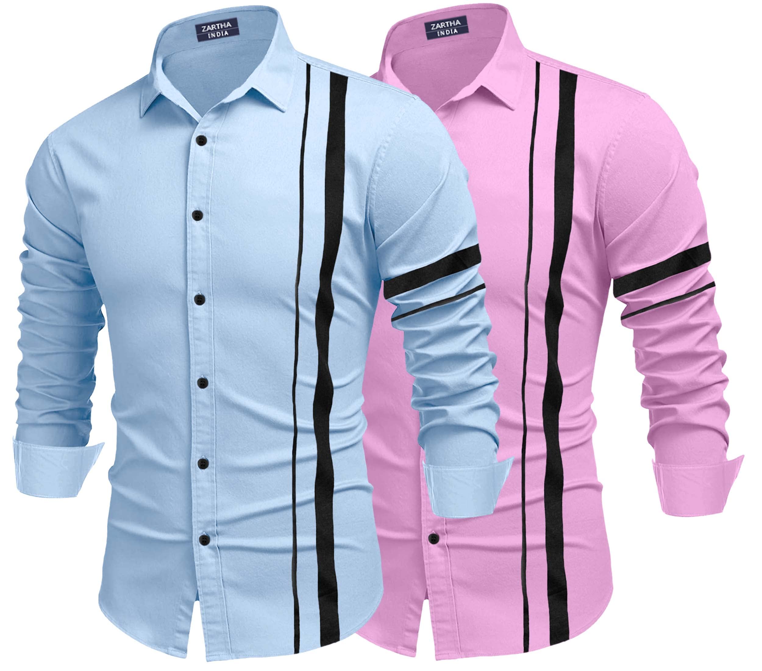 Zartha MenS Regular Fit Striped Pattern Cotton Blend Shirt With Collared Neck Long Sleeve And Standard Length | Shirt For Man