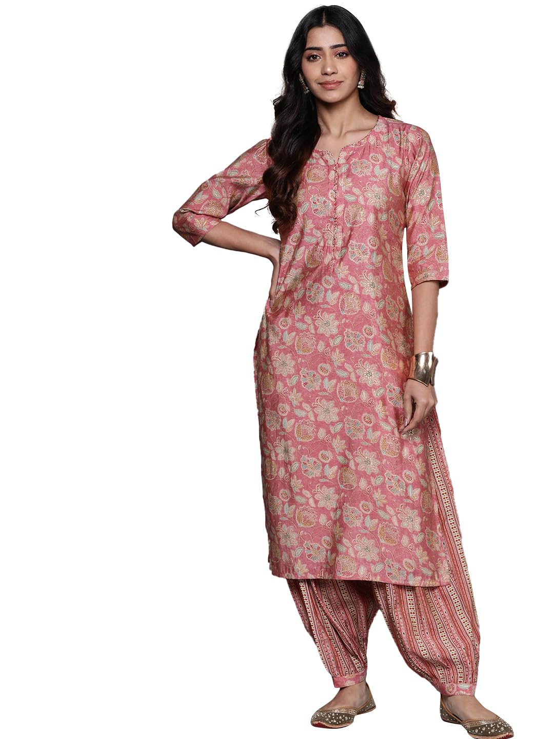 Libas Womens Printed Silk Blend Straight Kurta With Salwar