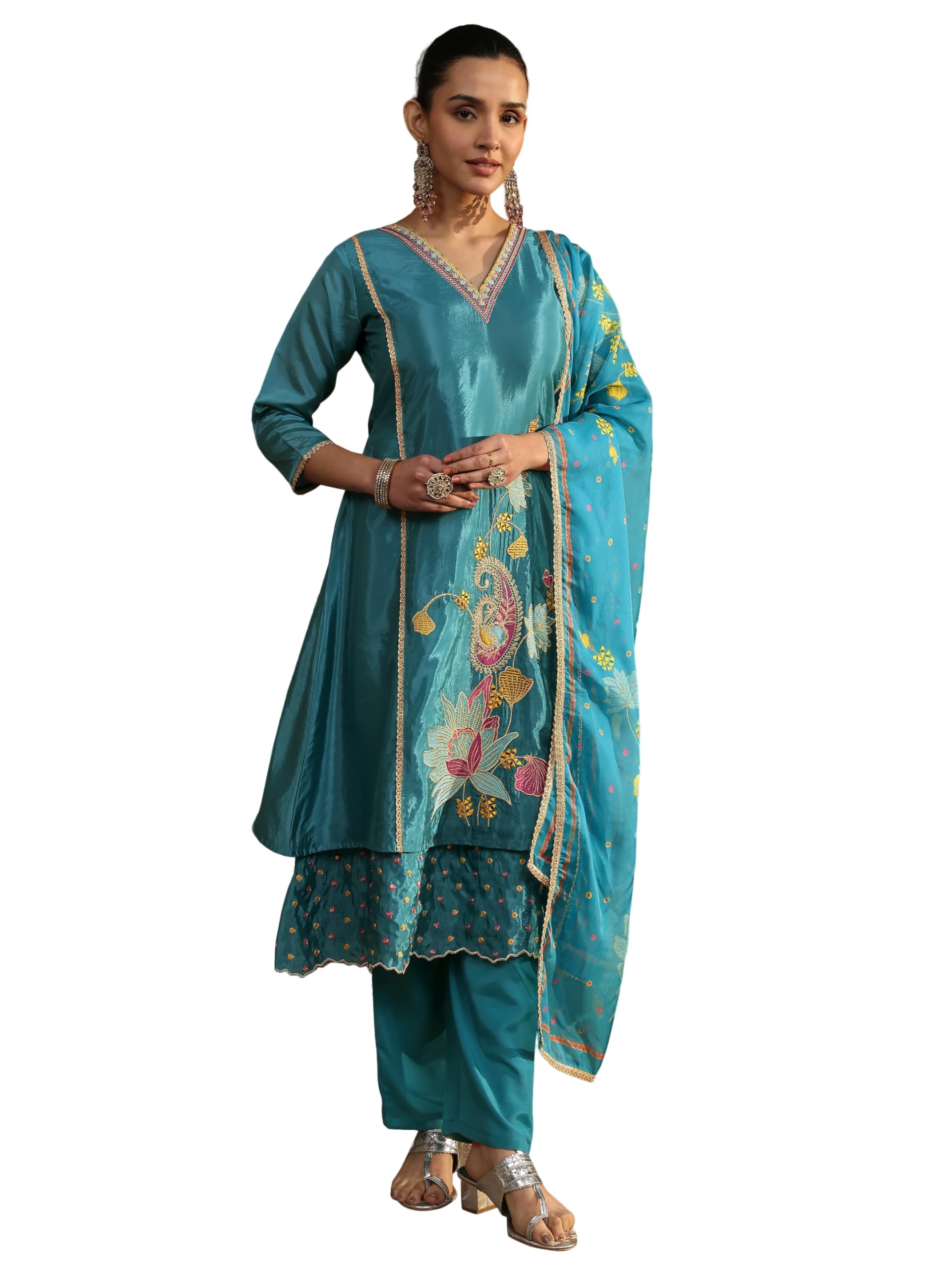 Libas Printed Crepe A-Line Kurta With Trousers And Dupatta-93047Xxl