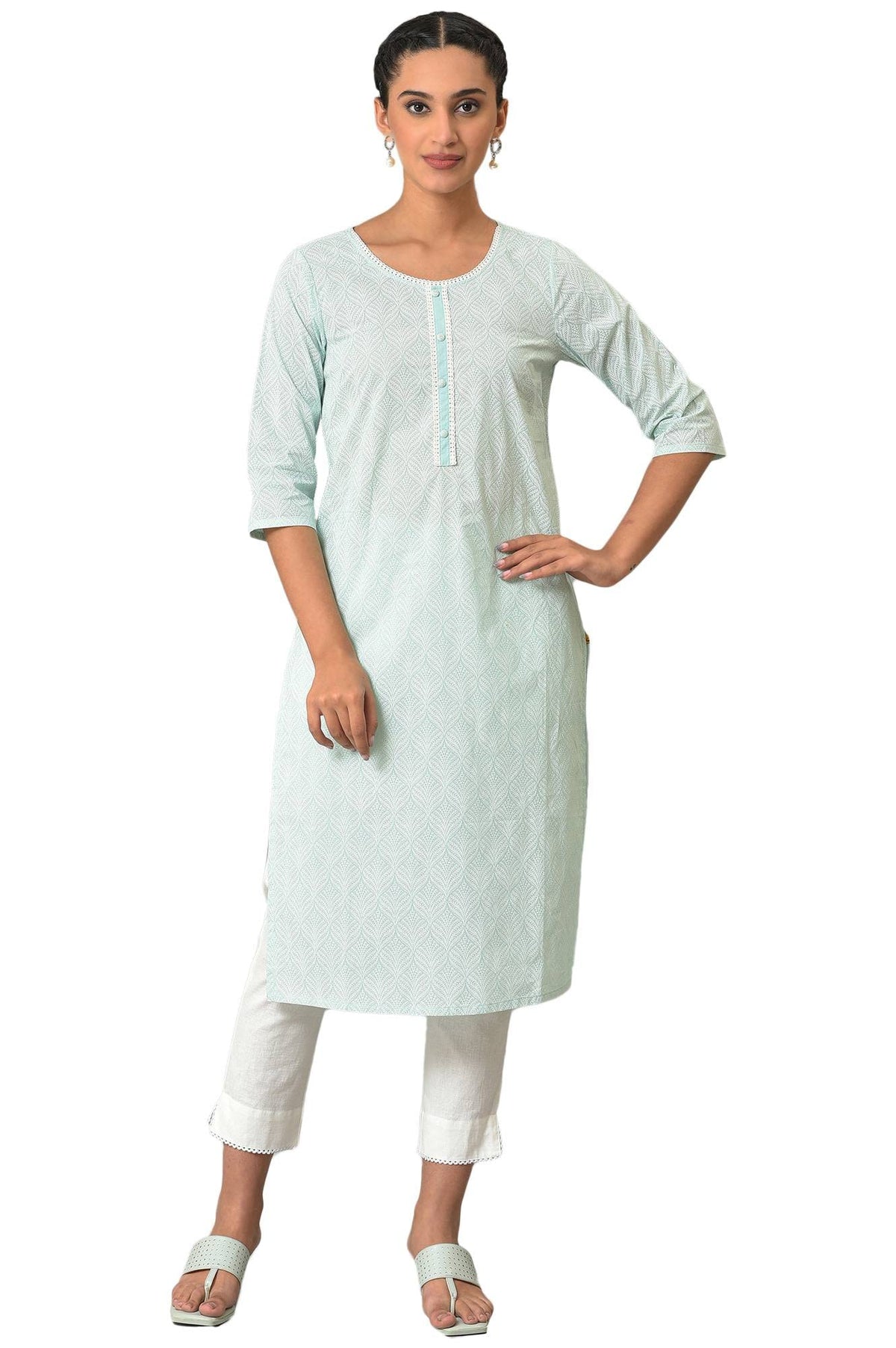 Blue Printed Cotton Kurta