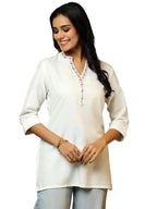 Libas Womens Solid Cotton Blend Straight Kurti For Women White