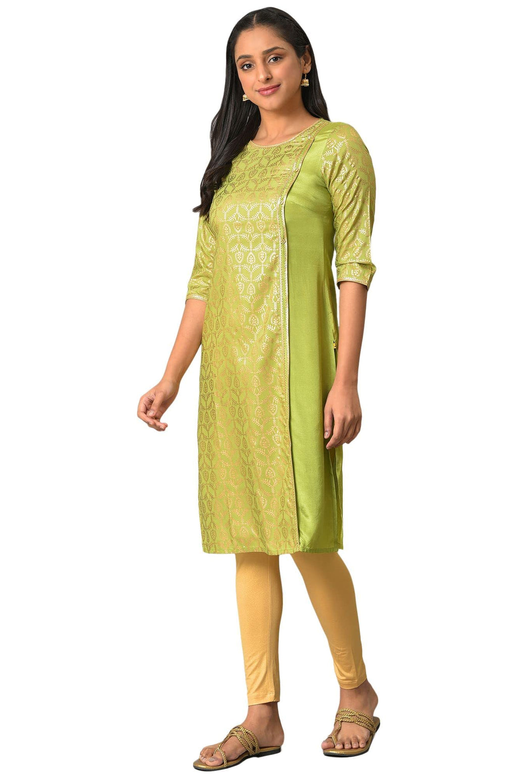 Aurelia Green Foil Print Regular Kurta For Women