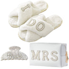 Tkifoda Bride To Be Gift Set Bride Makeup Bag I Do Bride Slippers Bride Robe Bride Hair Clip Bride Gifts Wedding Gifts (Slippers