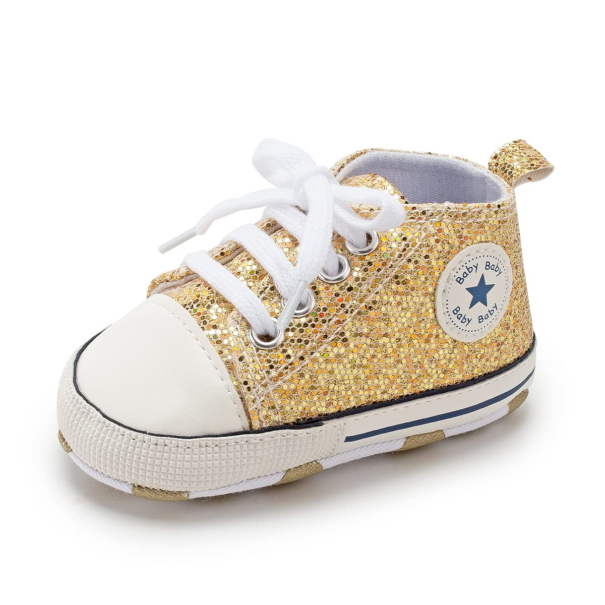 KIDSUN Tutoo Unisex Baby Boys Girls High Top Sneaker Soft Anti-Slip Sole Newborn Infant First Walkers Canvas Denim Shoes