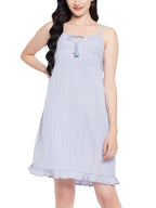 Clovia Women'S Crepe Striped Resort Wear Slip Dress With Ruffles (Rw0055P03_Blue_Xxl)