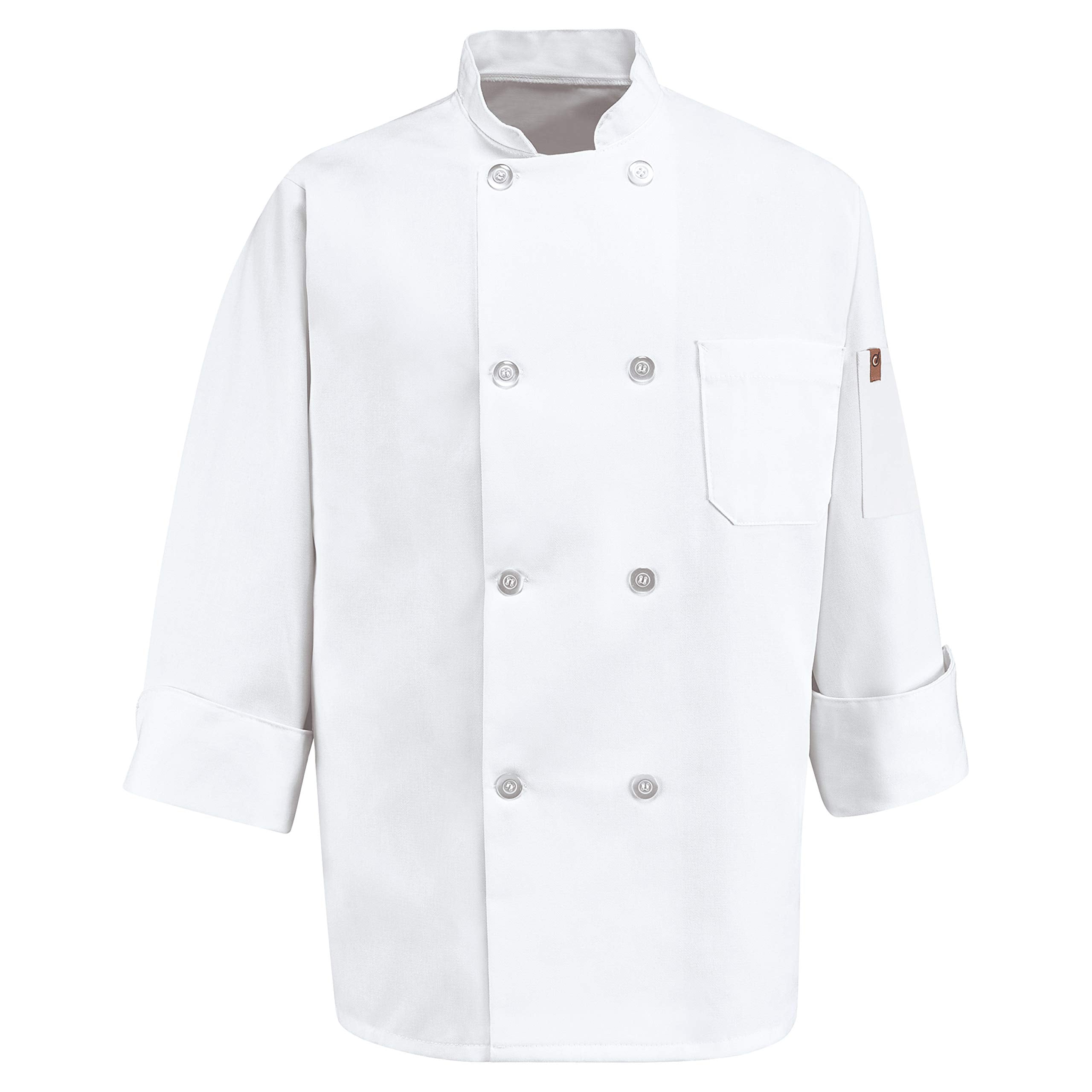 Chef Designs Mens Eight Pearl Button Chef Coat, White, Large