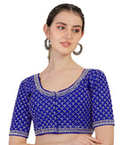 Pujia Mills Womens Heavy Silver Jari Thread Readymade Blouse for Saree Lehenga (Royal Blue, 38)