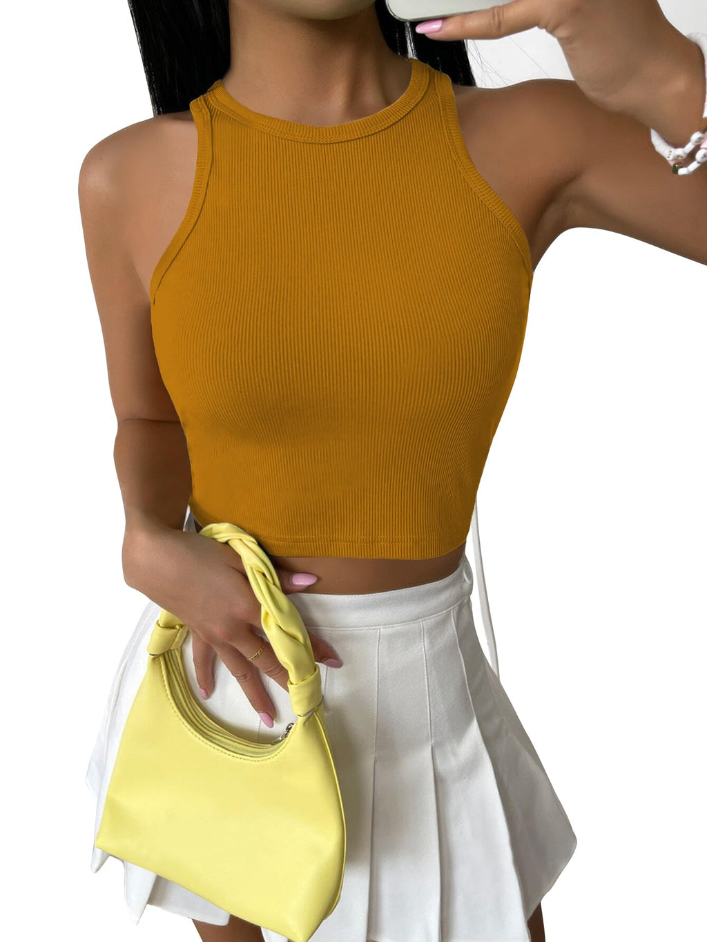 Toochki Top for Women| Crop Short Tops | Spandex | Mustard | Strachable Tank Style Solid Tunics for Girls