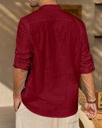 Zombom MenS Cotton Blend Solid Full Sleeve Short Kurta Shirt With Mandarin Collar Maroon