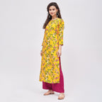 Tissu Women'S Rayon Yellow & Pink Printed Kurta With Palazzo