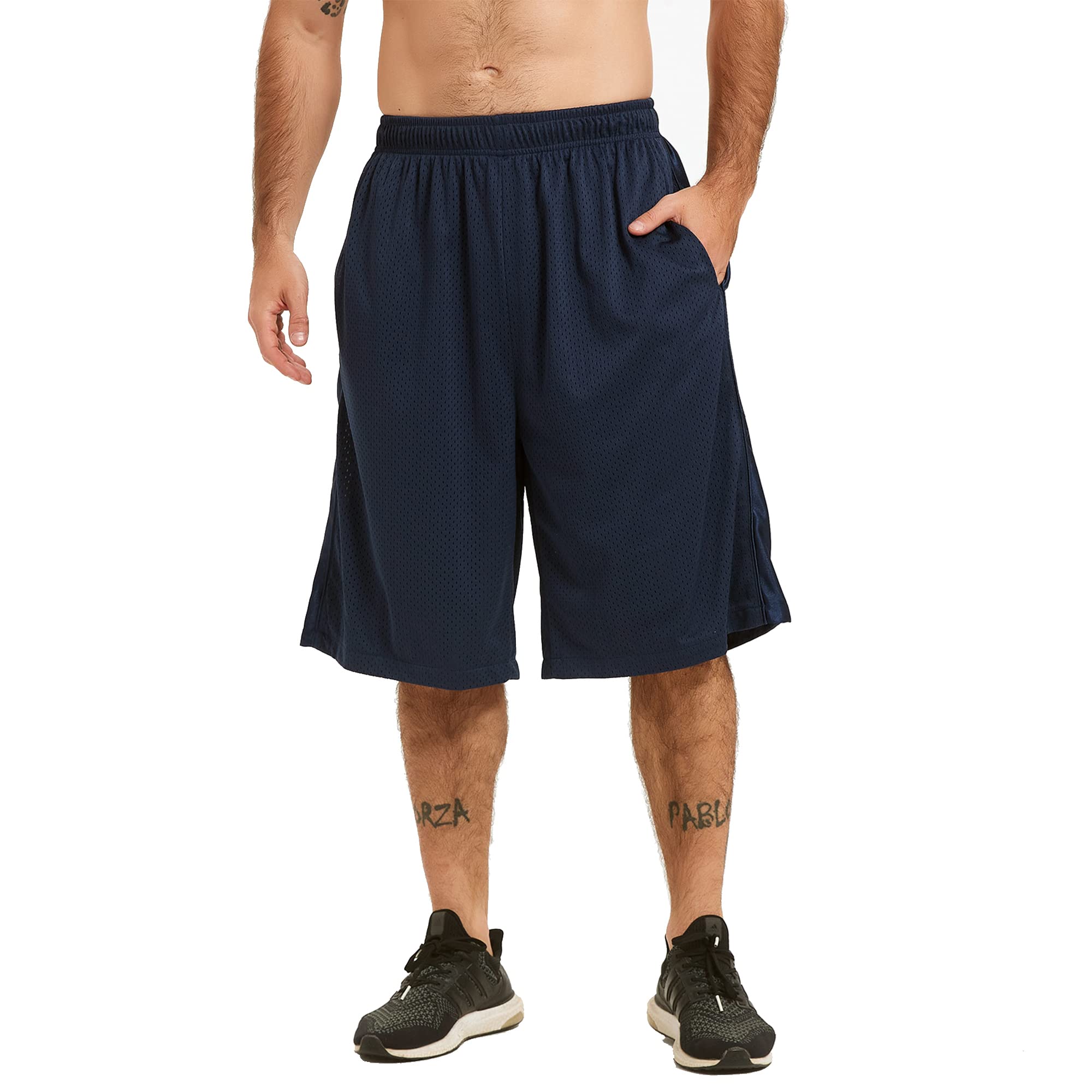 HQUEC Men's 12 Basketball Shorts Long Athletic Workout Gym Mesh Shorts Below Knee Loose-Fit with Pockets Navy 3XL