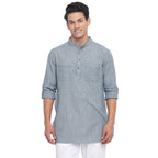 Fabindia Men Chinese Collar Short Kurta Cotton_Xs Blue