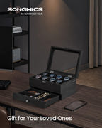 SONGMICS 8-Slot Watch Box, 2-Tier Display Case With Large Glass Lid, Removable Pillows, Velvet Lining, Jewelry Box, Gift Idea, I