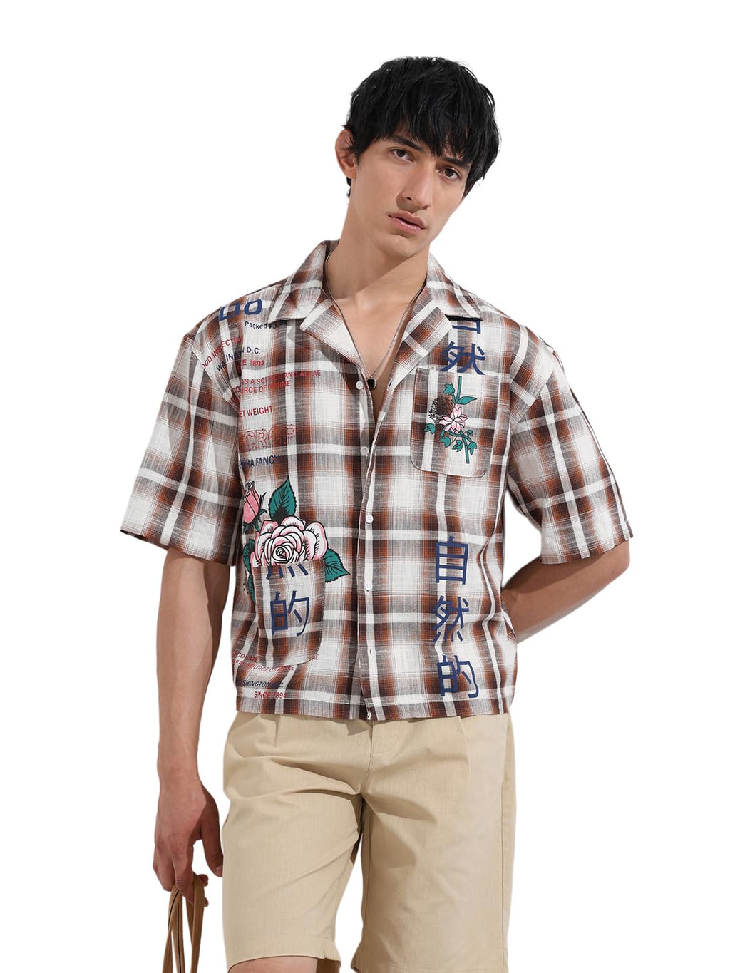 The Indian Garage Co Mens Oversized Fit Checked Resort Shirt