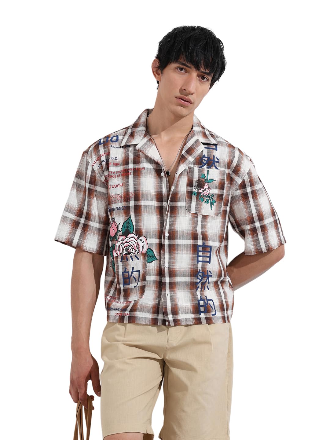 The Indian Garage Co Mens Oversized Fit Checked Resort Shirt