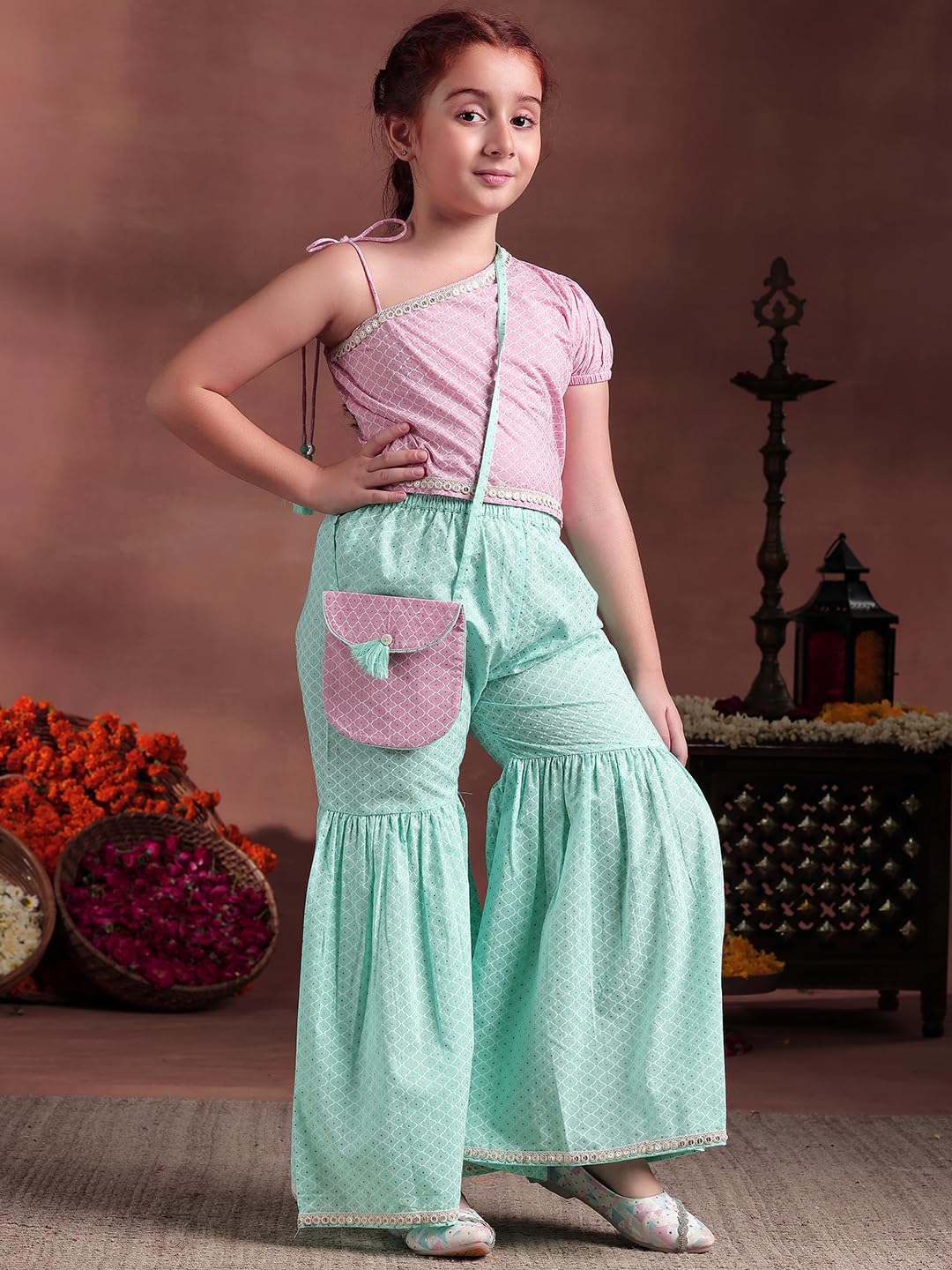 Libas Kids Girl'S Cotton Regular Short Length Co-Ords (90058K_Pink