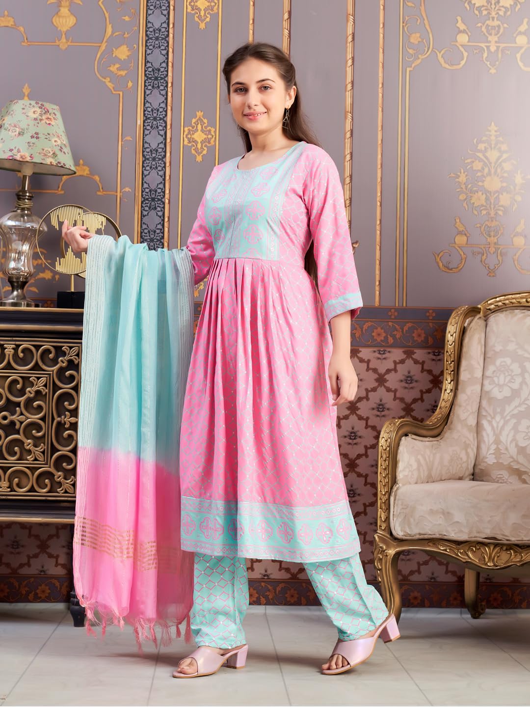 Aarika Girls Ethnic Wear Pink Colour Foil Print Rayon Kurti-8-15 Years (Kurti-Ap-805)