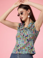 OOMPH! Sleeveless Tops for Women, Blue - mt741