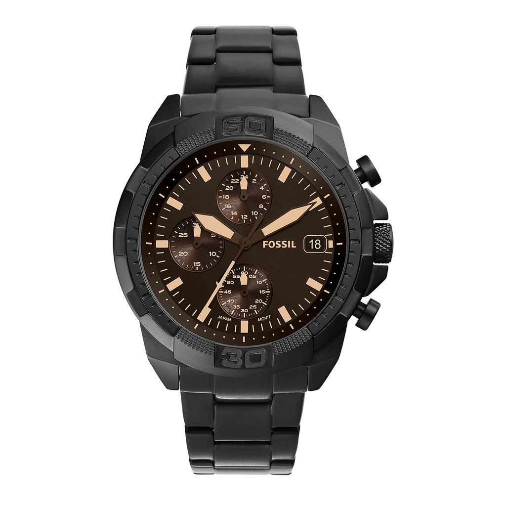 Fossil Men's Bronson Quartz Stainless Steel Chronograph Watch, Color: Black (Model: FS5851)
