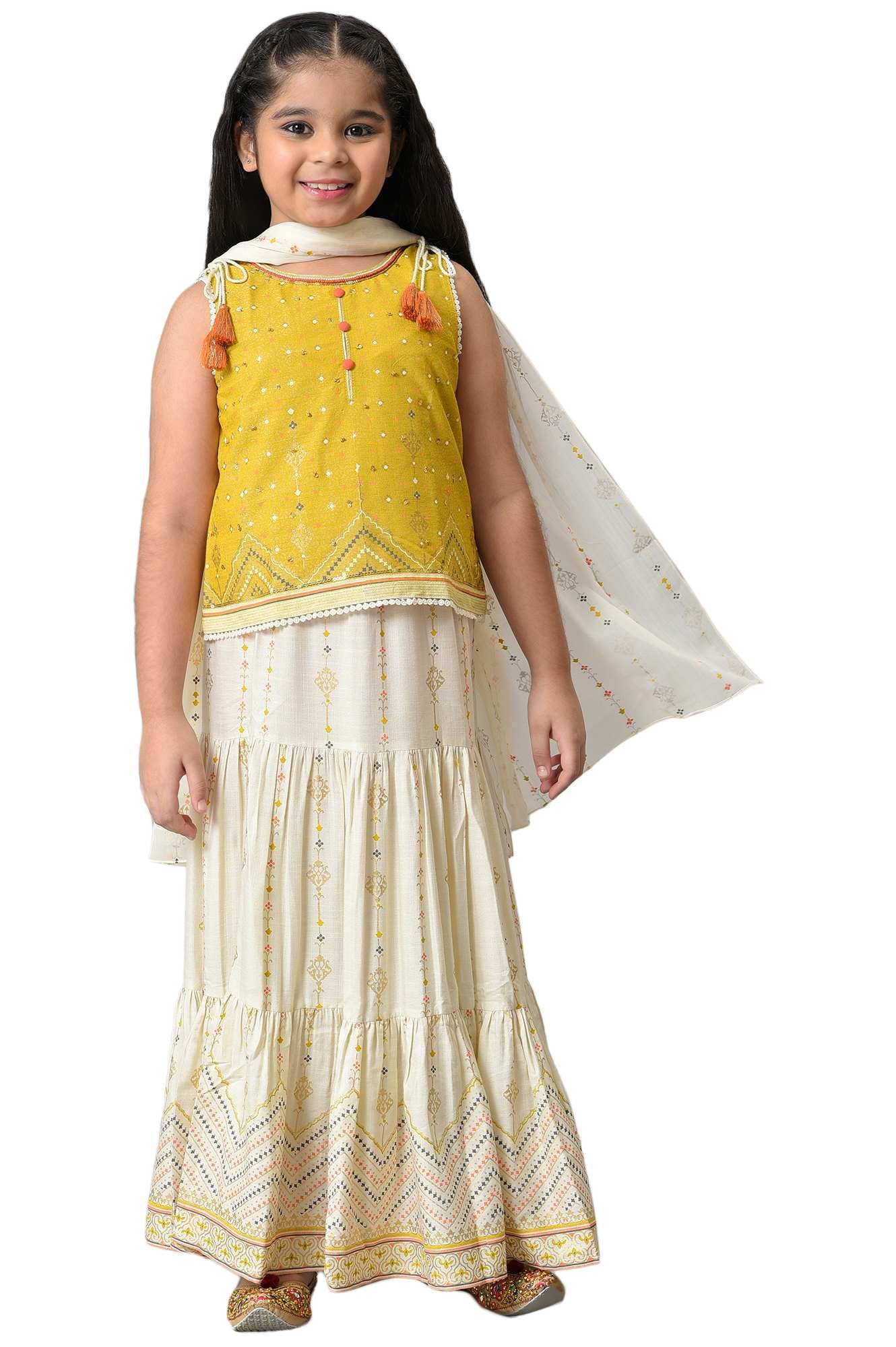Aurelia Girls Viscose Top-Skirt-Dupatta (22AUG10155B-504355_Yellow