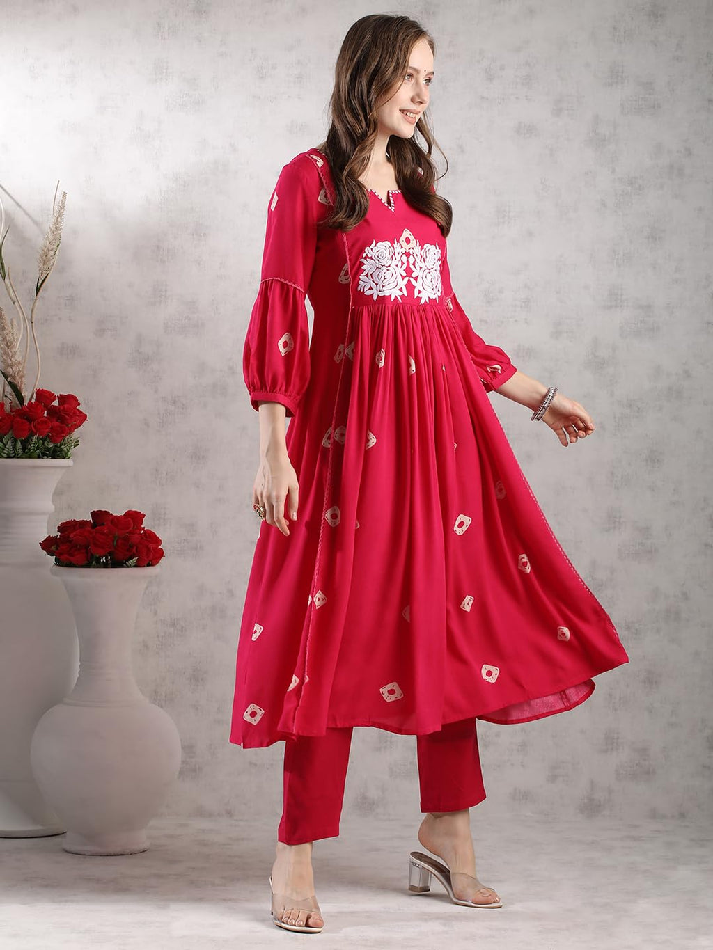 ANNI DESIGNER Women s Kurta with Trousers, Pink, Medium