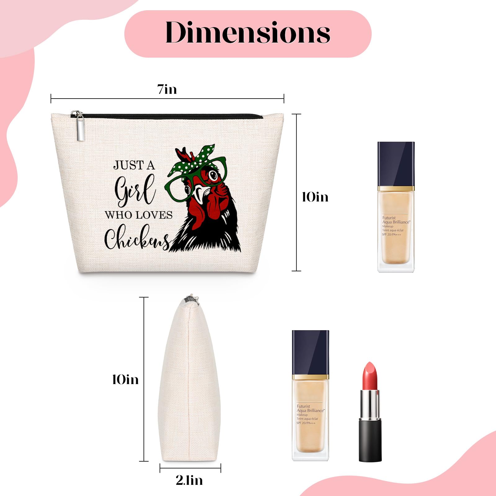 GevGuxLuo Chicken Gifts for Chicken Lovers, Chicken Makeup Bag for Women with Mirror, Chicken Birthday Gifts for Daughter Sister