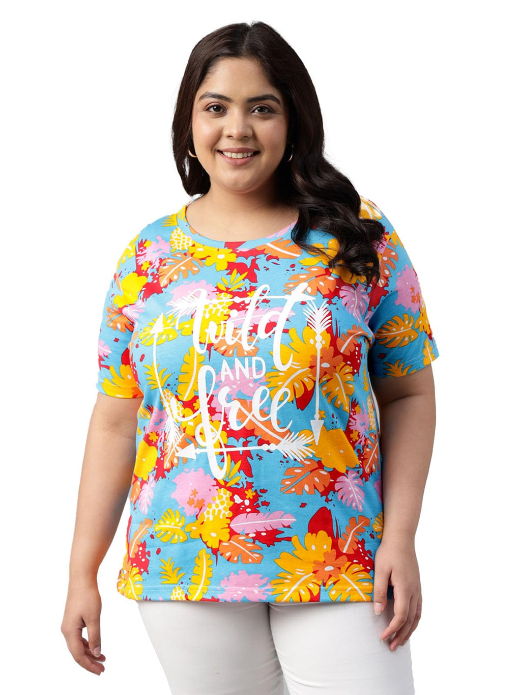 Juneberry 100% Pure Cotton Regular Fit Latest & Trendy All Over Prints Half Sleeve Plus Size T-Shirt For Women & Girls (Jb_Ps_54