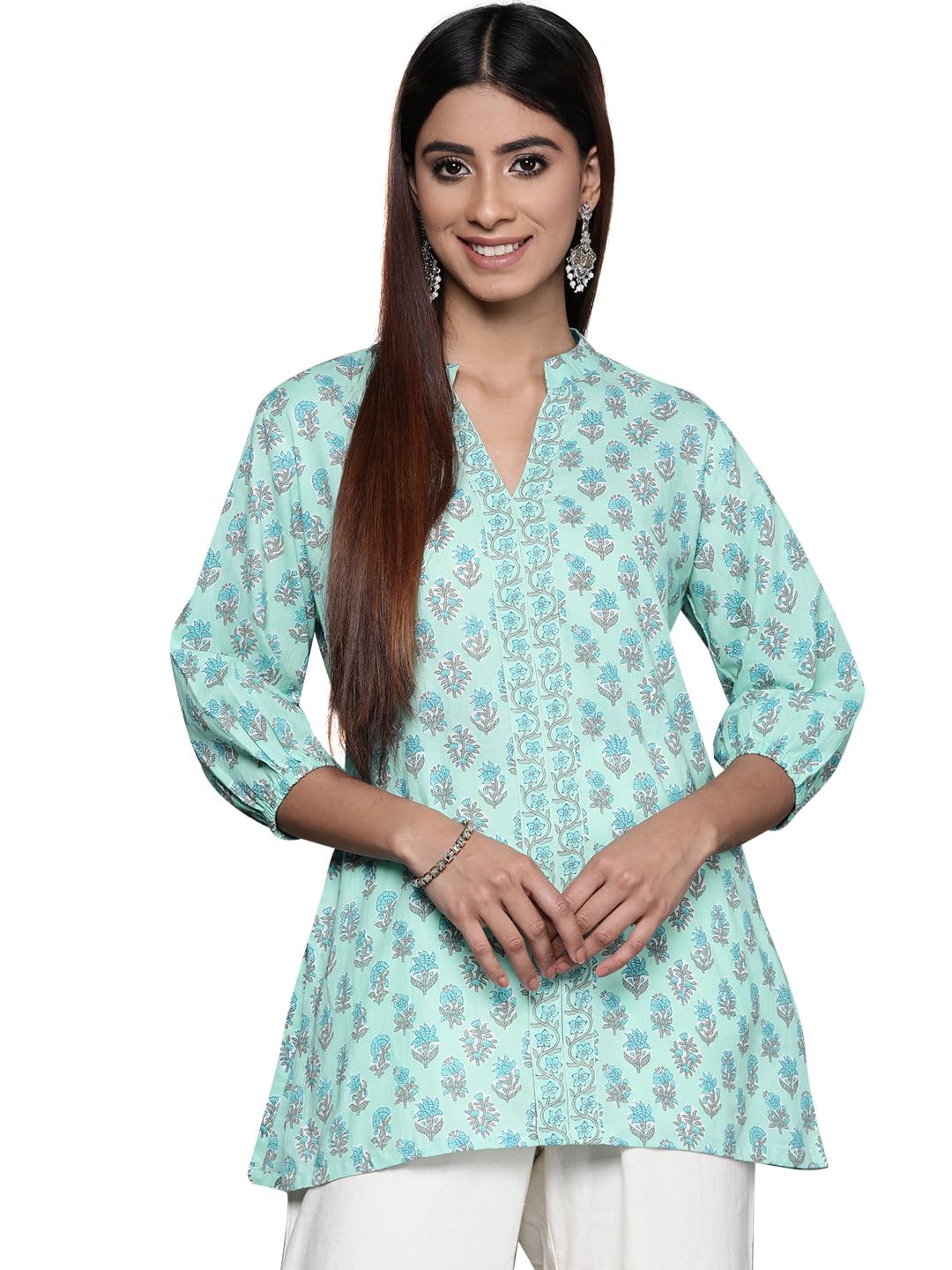 Libas Women'S Cotton Printed Straight Kurtis (26856_Blue