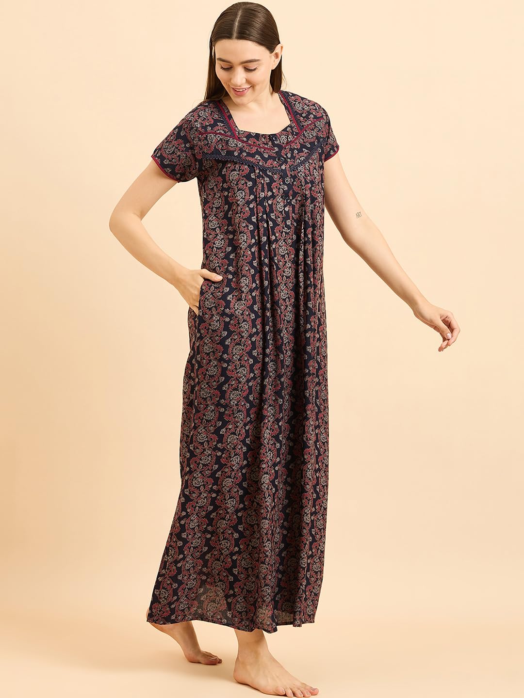 Sweet Dreams Women'S Cotton Classic Maxi Casual Dress (Ocw-3597 Navy Blue