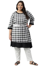 Black Checker Dobby Plus Size Kurta With Belt