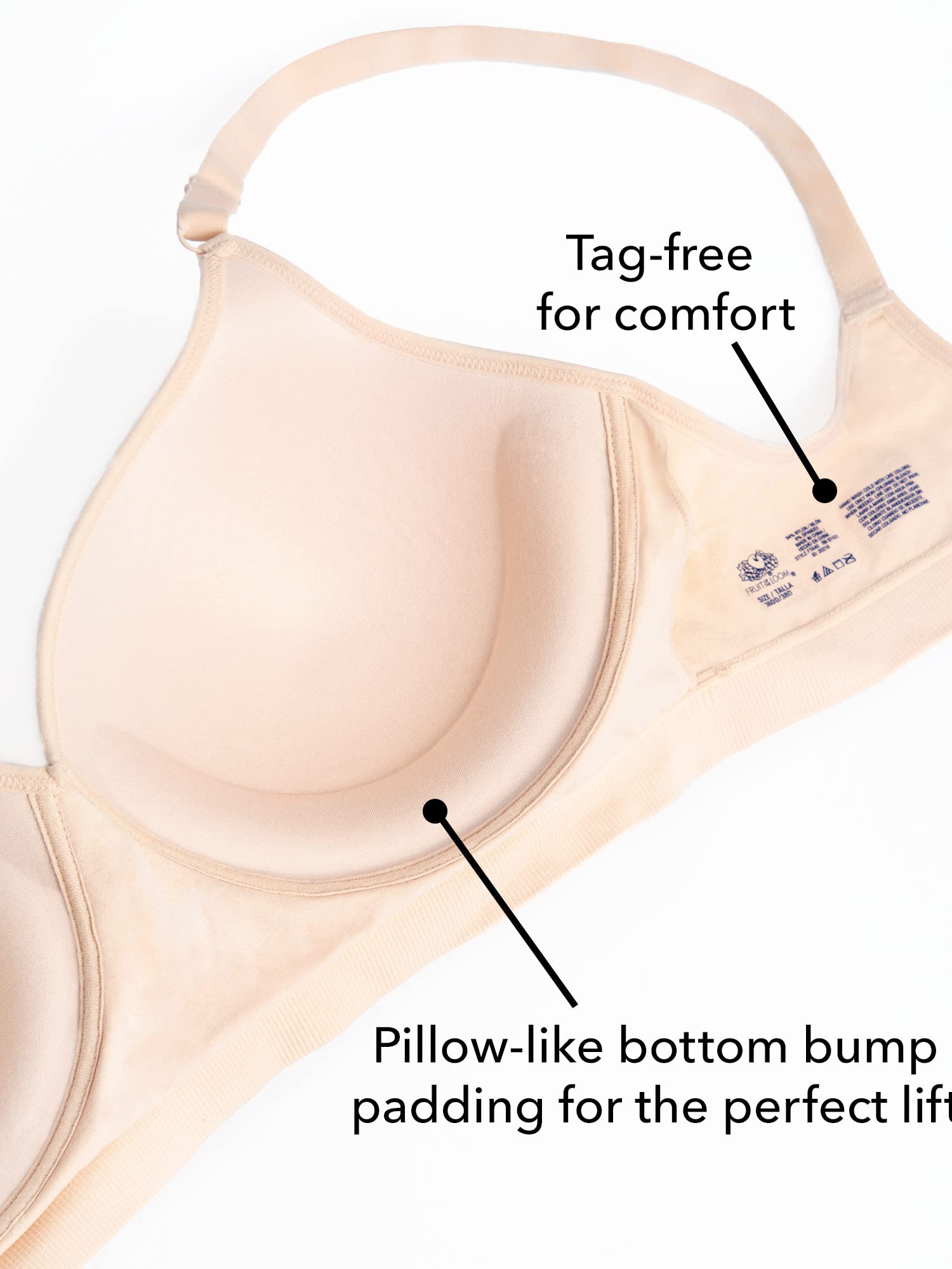 Fruit of the Loom womens Seamless Wire Free Push-up Push Up Bra, Black Hue/Charcoal Heather 2-pack (38DD US)