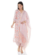 Klosia Women Viscose Block Printed Kurta and Pant with Dupatta Suit Set (Medium), Peach