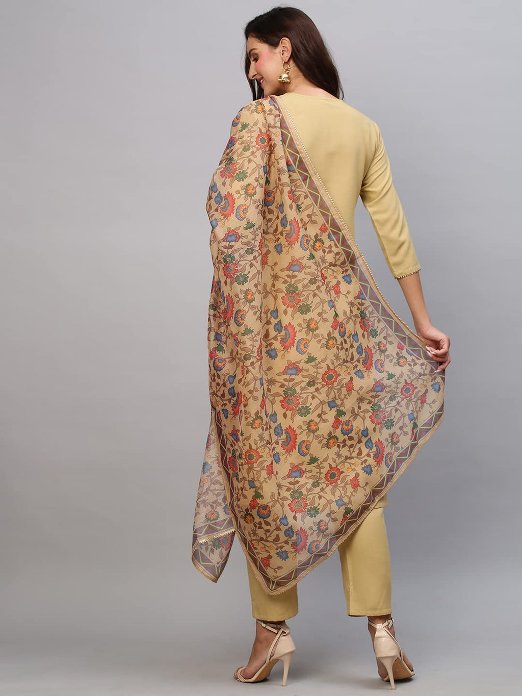 ANNI DESIGNER Womens Cotton Blend Straight Solid Kurta with Pant & Dupatta (Shiva Beige-Jan18_4XL_Beige_XXXX-Large)
