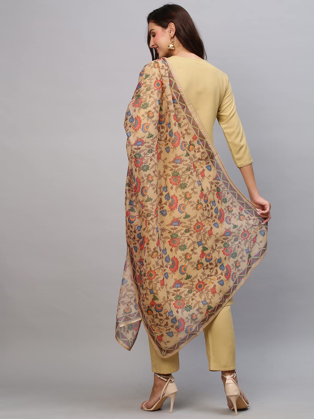 ANNI DESIGNER Womens Cotton Blend Straight Solid Kurta with Pant & Dupatta (Shiva Beige-Jan18_4XL_Beige_XXXX-Large)